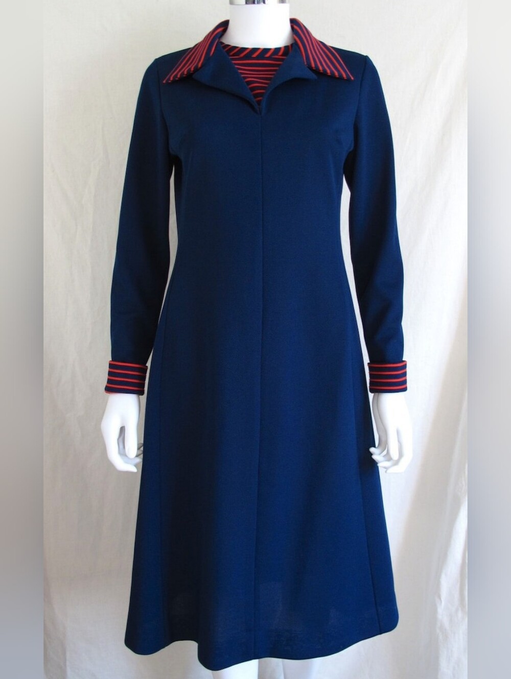 Extremely RARE Vintage Chemise Lacoste 1970s Navy Dress with Red Stripe Accent - Picture 1 of 12